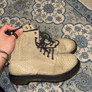 Snake Print Ivory Lace up Dr Marten Boots